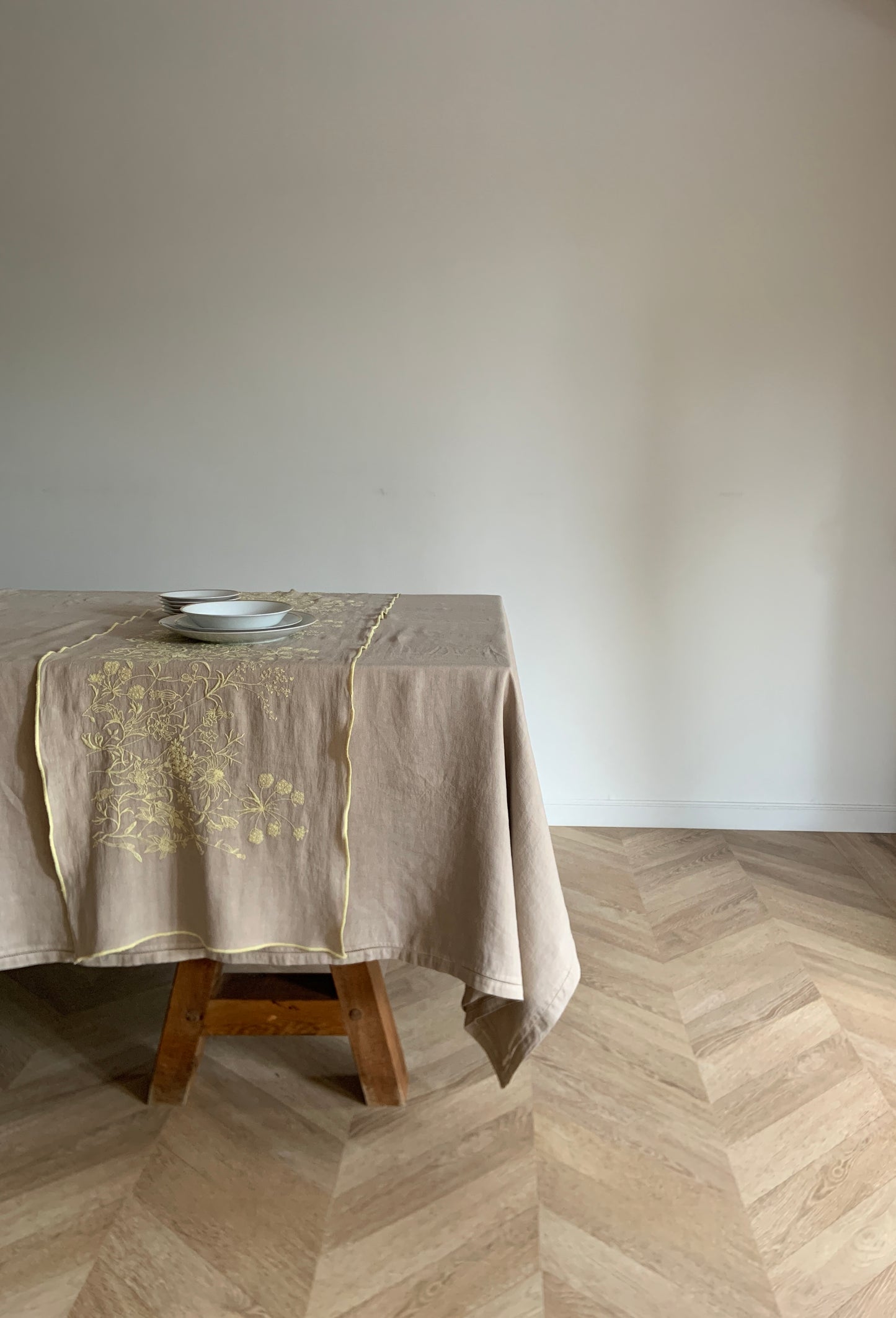 Embroidered Path - Lavandula Design - Beige/Yellow Base