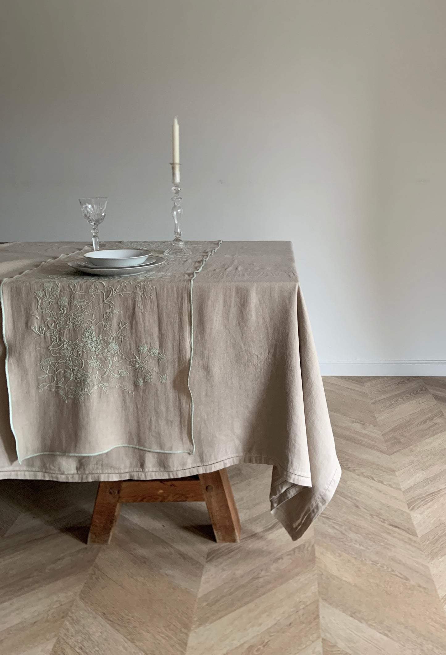 Embroidered Path - Lavandula Design - Beige/Green Base