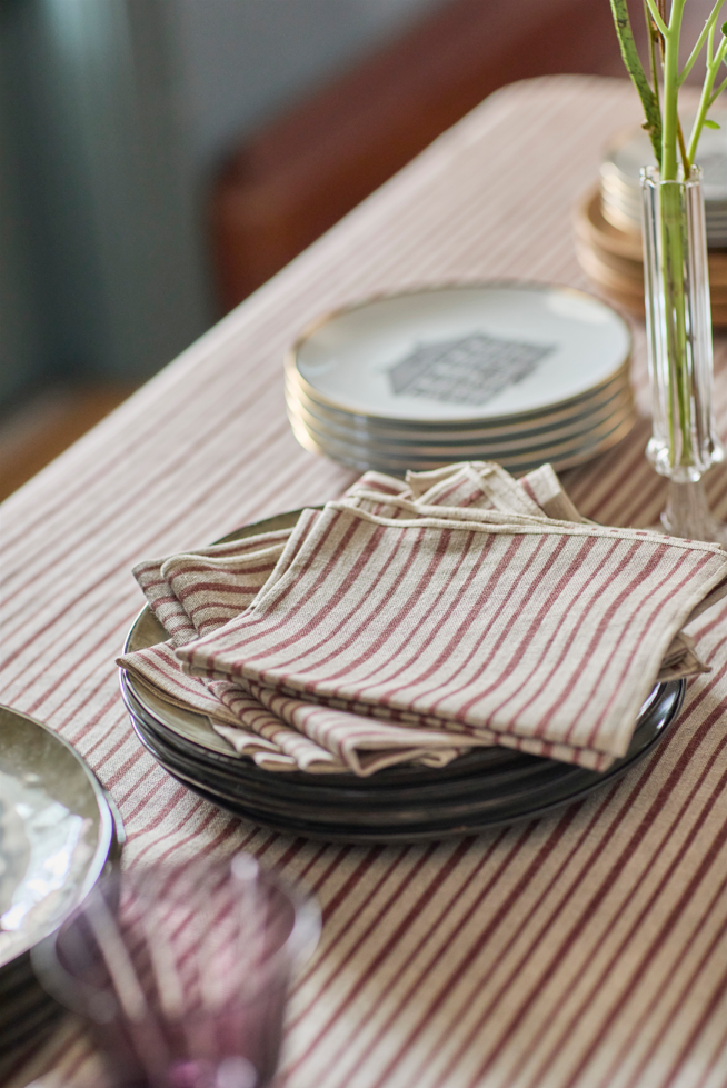 Servilleta Estampada · Puro Lino Lavado · Rayas · Natural/Burdeos