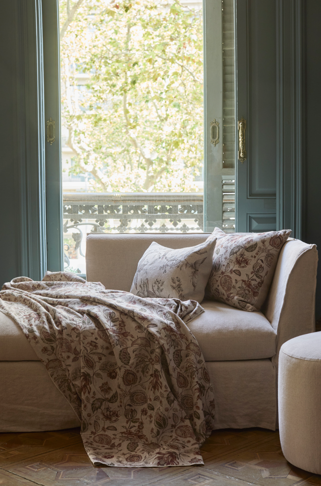 Cojín Estampado · Puro Lino Lavado · Toile pájaros y paislay