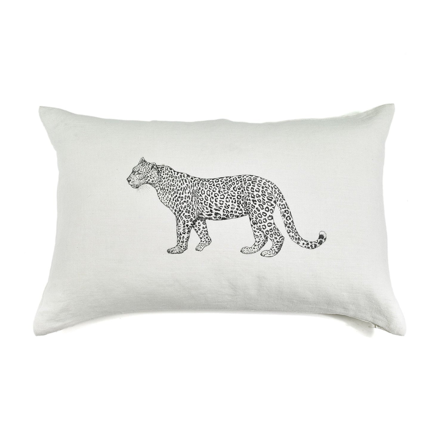 Coussin en pur lin lavé blanc ivoire avec imprimé léopard Lo de Manuela