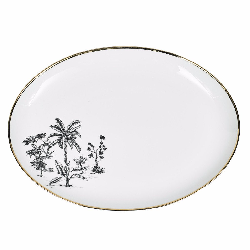 Fuente ovalada grande de toile de palmiers con diseño grulla de Lo de Manuela