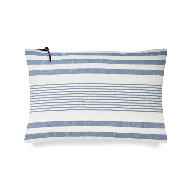 Funda De Cojín · Puro Lino Lavado · Diseño Stripes Blanco/Azul Mediterráneo