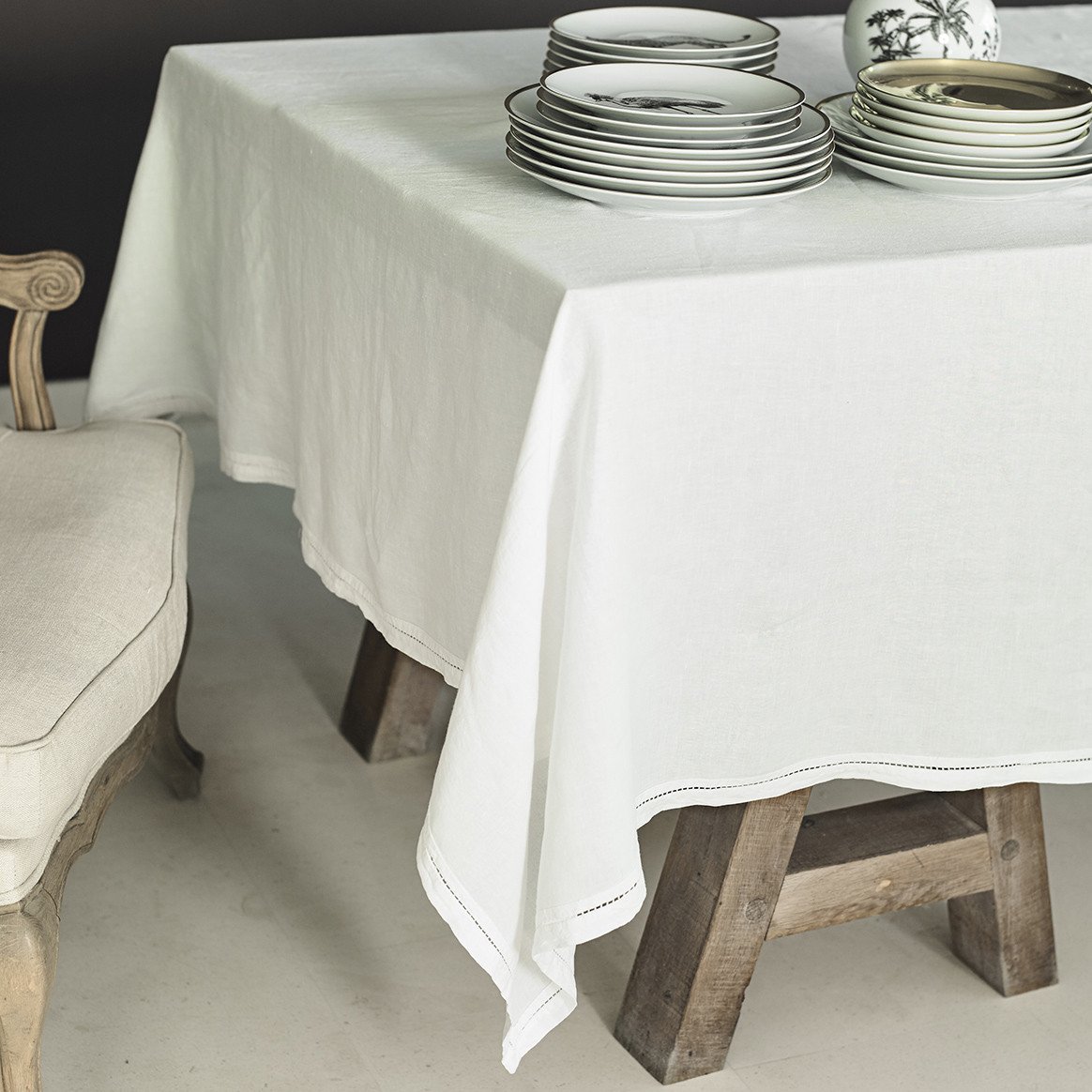 mantel de lino puro lavado color marfil