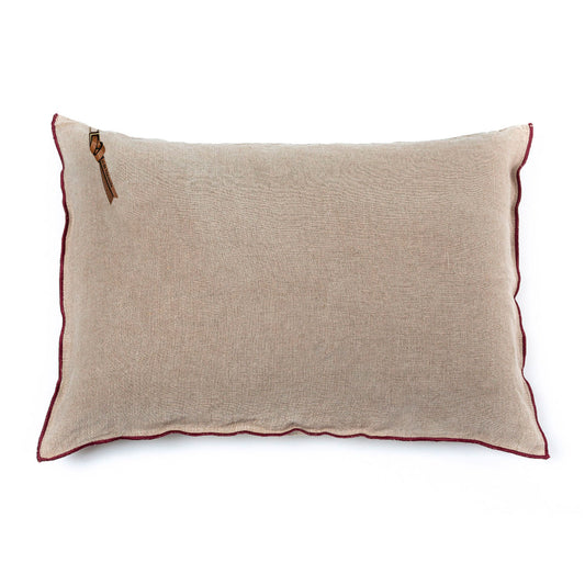 Funda De Cojín · Puro Lino Lavado · base Natural/Burdeos