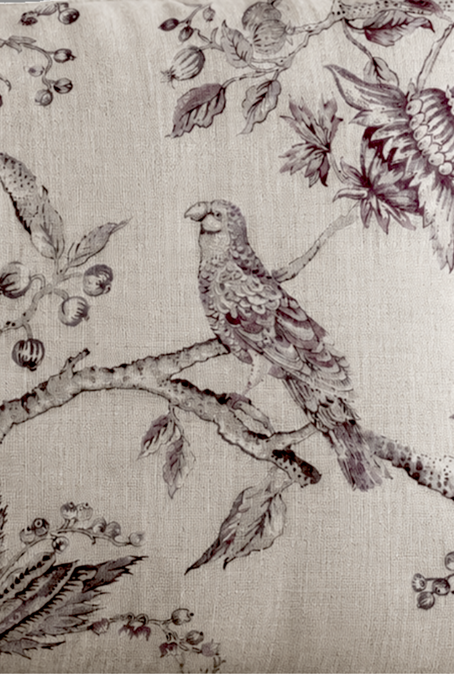 Cojín Estampado · Puro Lino Lavado · Toile Pájaros y Paisley