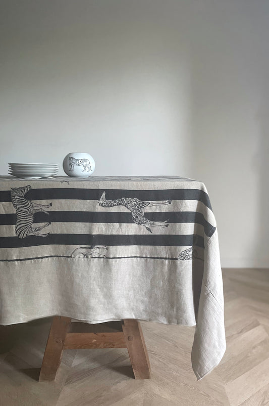 Mantel De Rayas · Puro lino lavado · Color Beige / Negro