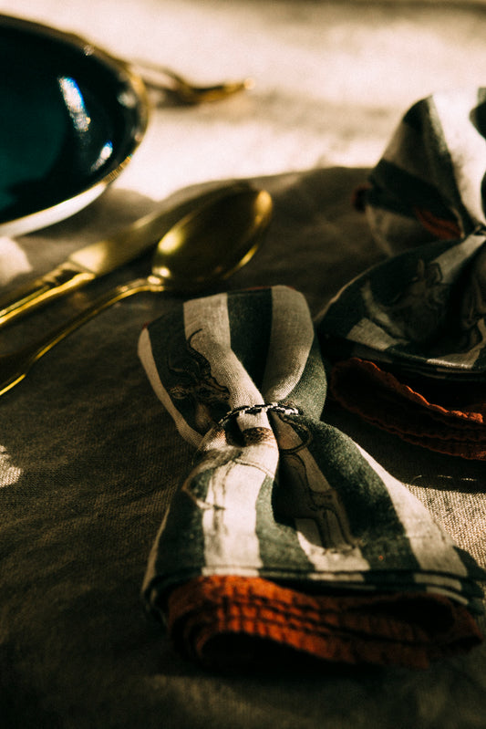 Servilleta De Rayas · Puro Lino Lavado · Beige/Verde