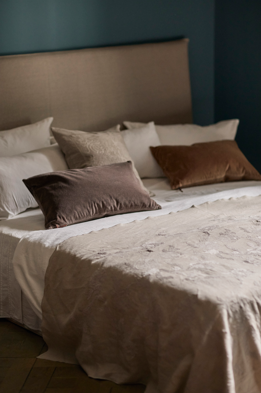 Plaid Bordado · Puro Lino Lavado · Dominique · base Beige/Beige