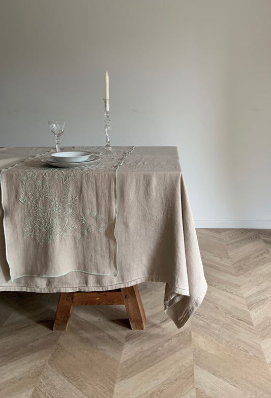 Embroidered Path - Lavandula Design - Beige/Green Base