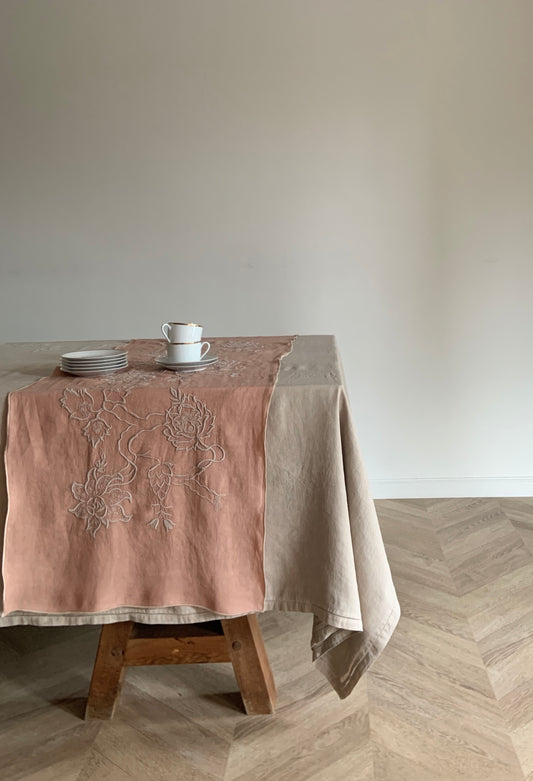 Embroidered Path - Paisley Design - Earthy Pink/Beige base