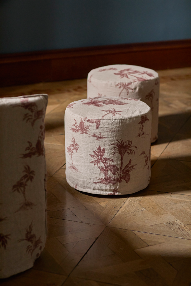 Puff redondo · Puro Lino Lavado · Palmeras