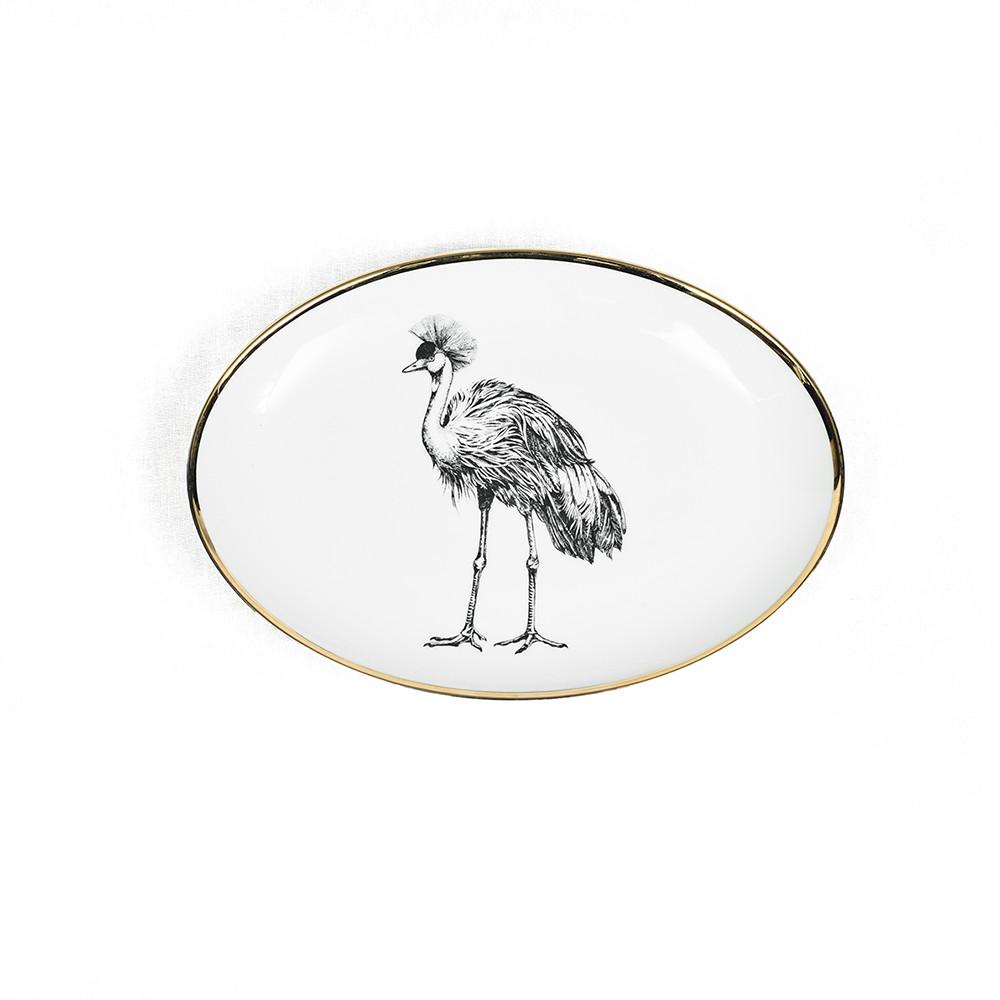 Small oval limoges porcelain fountain with crane design by Lo de Manuela