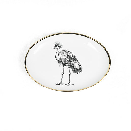 Small oval limoges porcelain fountain with crane design by Lo de Manuela