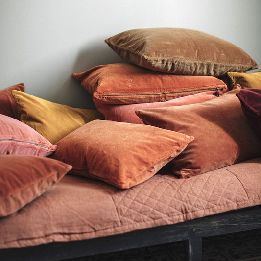 Funda De Cojín · Terciopelo Lavado · Bronce