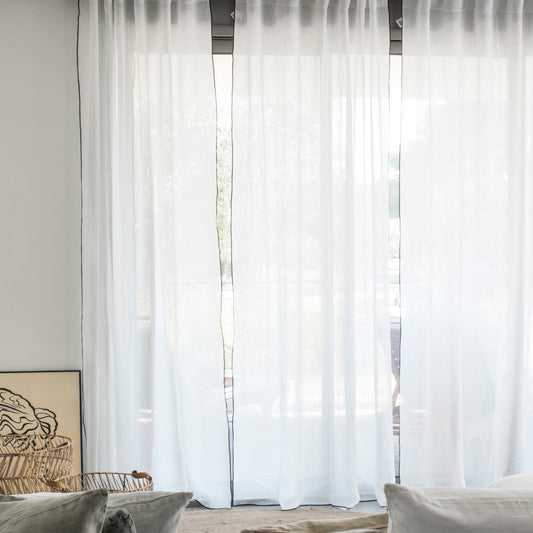 Curtain - Pure Washed Linen - White Color Black Border