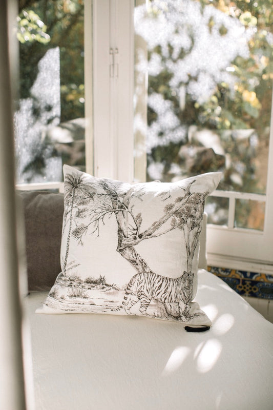 Funda De Cojín · Puro Lino Lavado · Toile de Jouy · Tigre