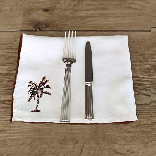 Servilleta Palms · Puro Lino Lavado · Marfil/ palmera Marrón
