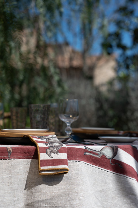 Servilleta De Rayas · Puro Lino Lavado · Beige/Burdeos