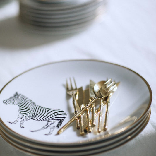 Grande assiette 26,5 cm - Porcelaine de Limoges - Motif zébré