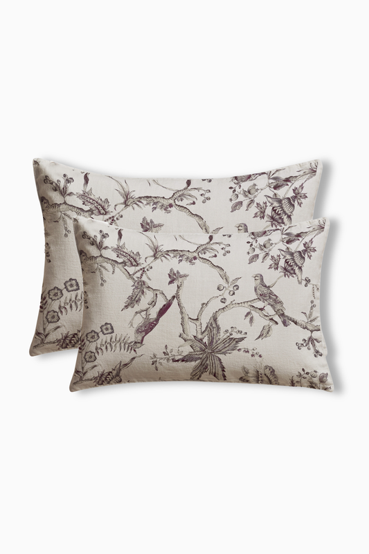 Cojín Estampado · Puro Lino Lavado · Toile Pájaros y Paisley