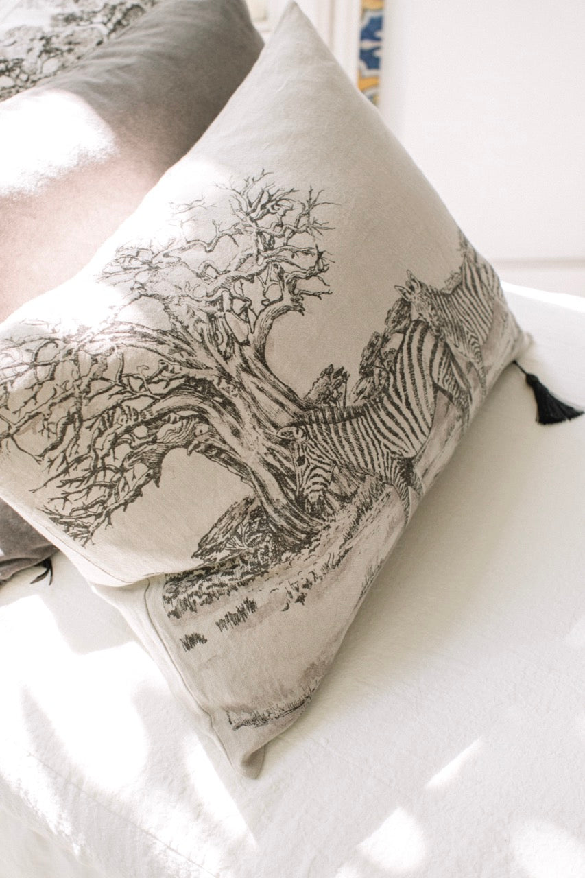 Funda De Cojín · Puro Lino Lavado · Toile de Jouy · Zèbre