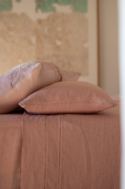 Sábana encimera · Puro lino lavado · Color Rosa