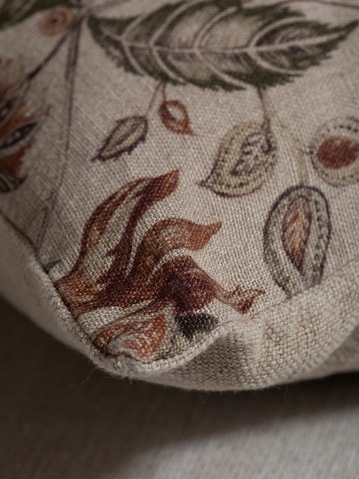 Cojín Estampado · Puro Lino Lavado · Toile Pájaros y Paisley