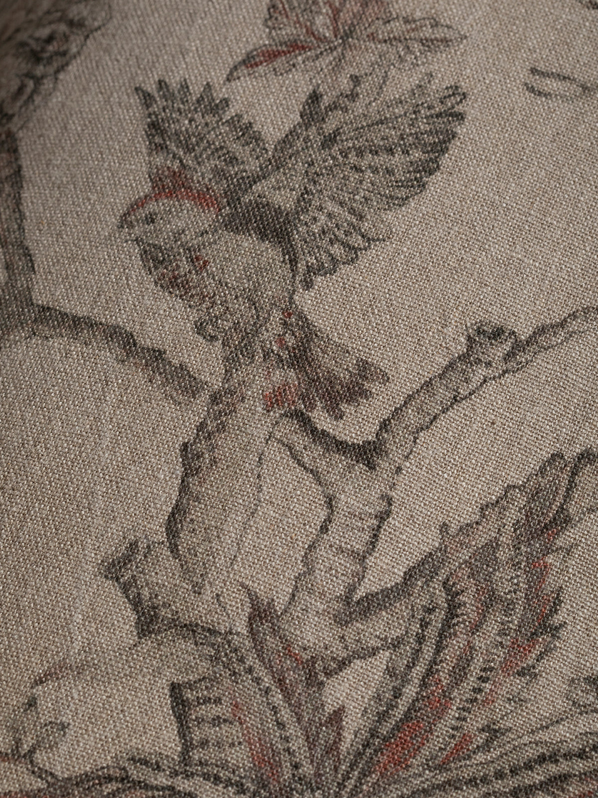 Cojín Estampado · Puro Lino Lavado · Toile Pájaros y Paisley