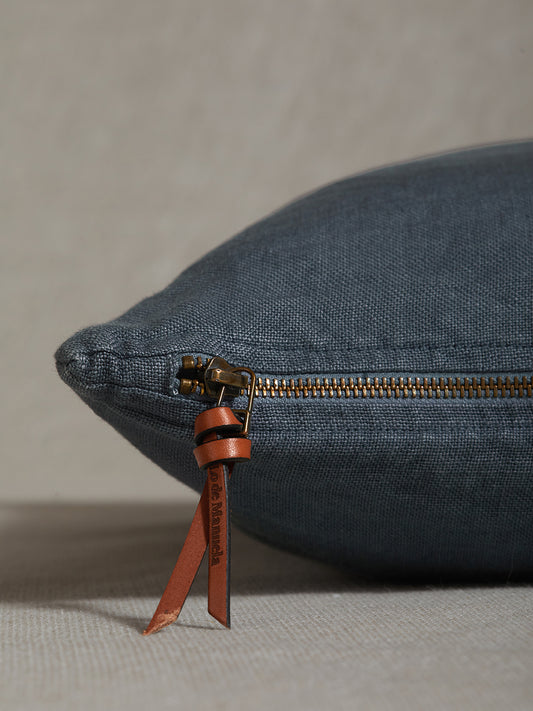 Funda De Cojín · Puro Lino Lavado · Azul Piedra