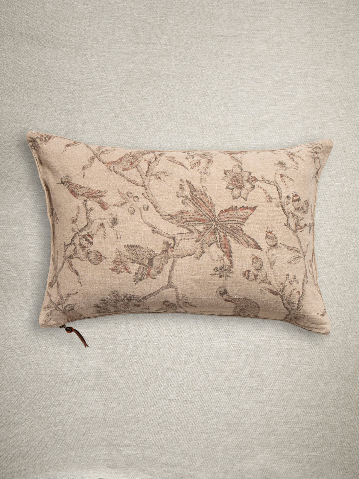 Cojín Estampado · Puro Lino Lavado · Toile Pájaros y Paisley