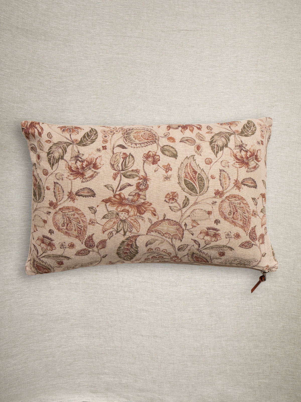 Cojín Estampado · Puro Lino Lavado · Toile Pájaros y Paisley