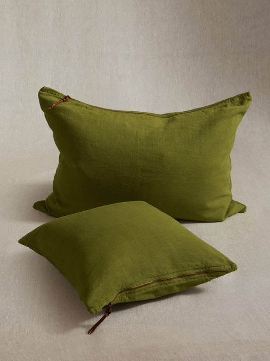 Funda De Cojín · Puro Lino Lavado · Verde Oliva