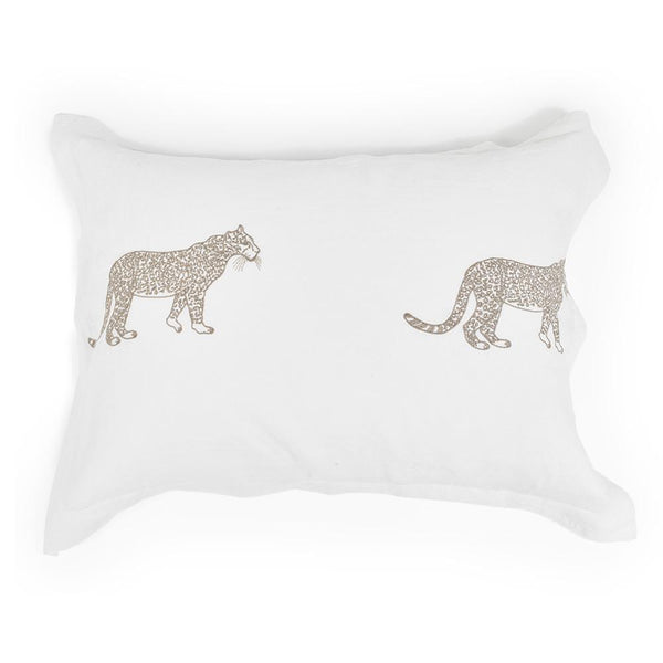 Funda de almohada blanca de lino puro lavado con diseño de leopardo 