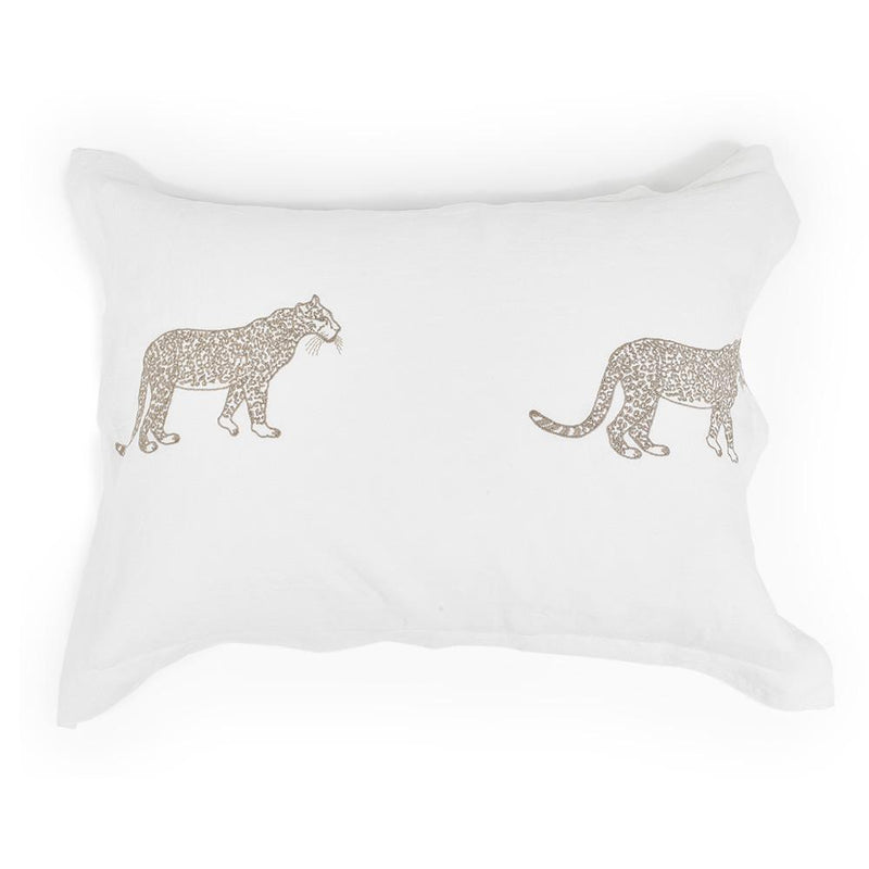 Funda de almohada blanca de lino puro lavado con diseño de leopardo 