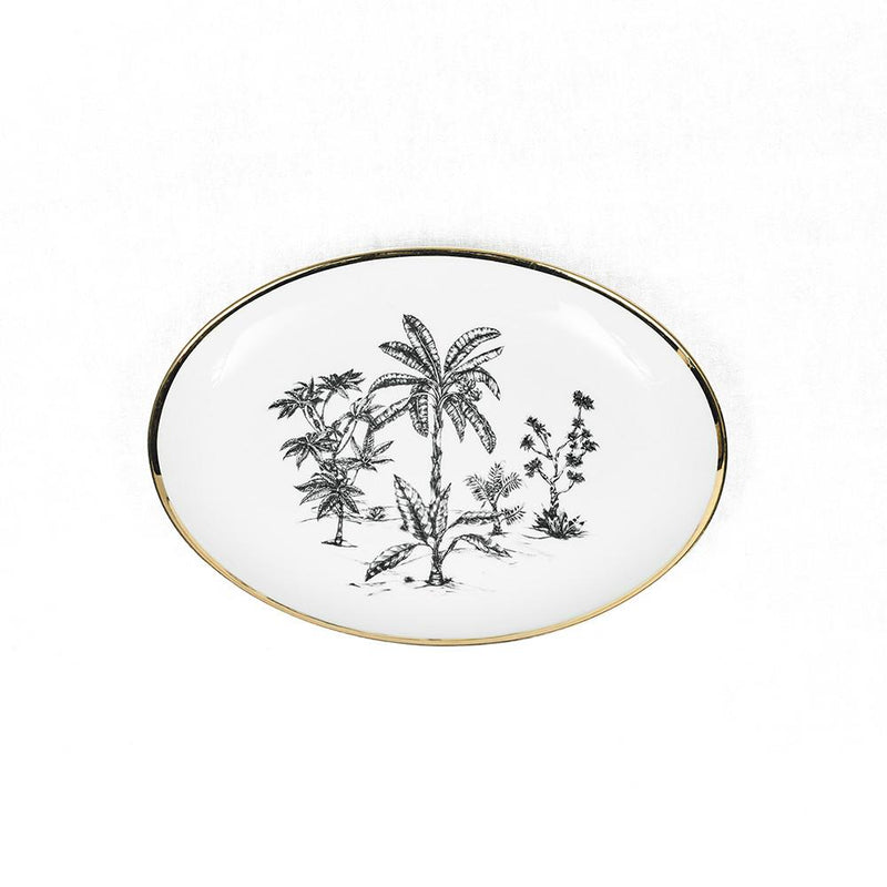 Fuente ovalada pequeña de porcelana de limoges con diseño toile de palmiers Lo de Manuela