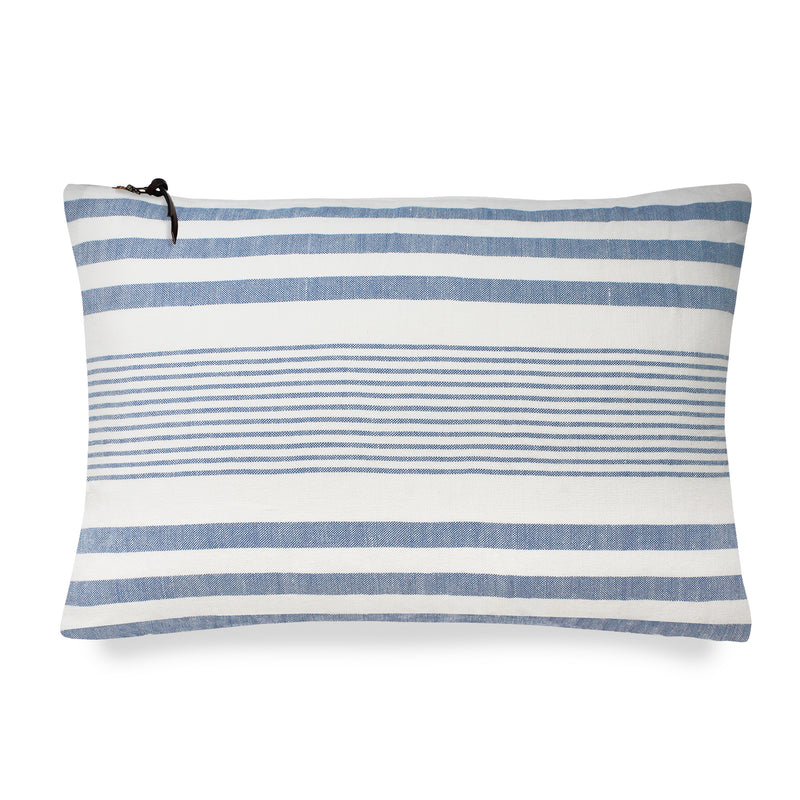 Funda De Cojín · Puro Lino Lavado · Diseño Stripes Blanco/Azul Mediterráneo