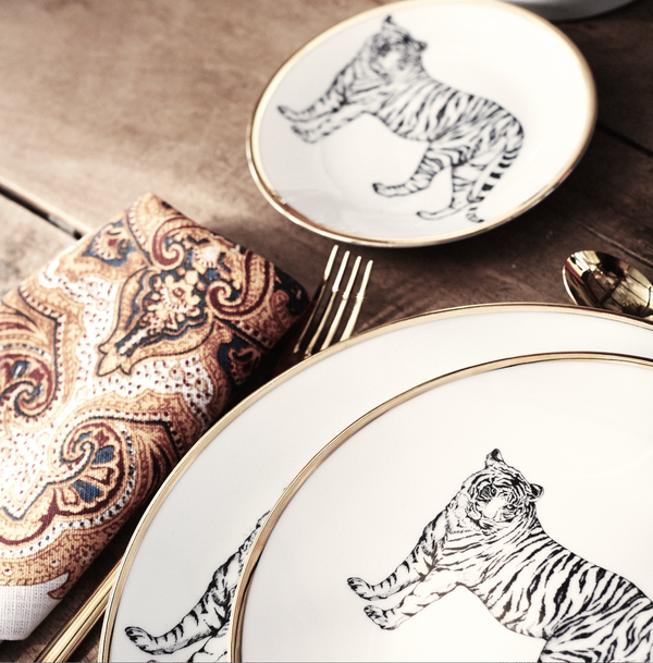 Plato de postre 21,5 cm · Porcelana de Limoges · Diseño tigre