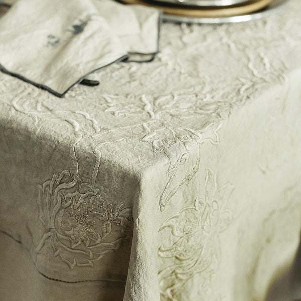 Mantel Bordado · Puro Lino lavado · Diseño Paisley · Color Beige